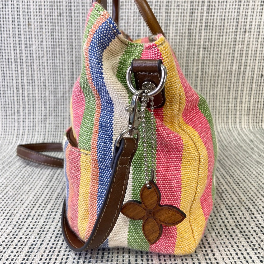 Relic Satchel Bag‎ Wood Handle Woven Striped Multicolor Crossbody Purse Y2K Boho - Picture 9 of 15